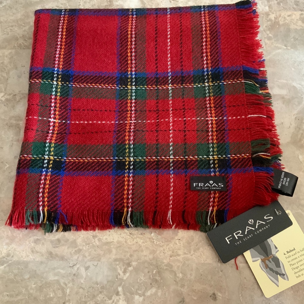 NWT FRAAS Red Plaid Square Blanket Wrap